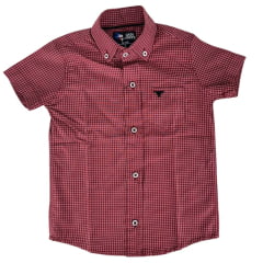 Camisa Infantil Laço Forte Xadrez Vermelho Com Logo Preto Manga Curta Ref:1710