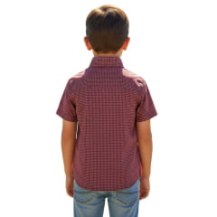 Camisa Infantil Laço Forte Xadrez Vermelho Com Logo Preto Manga Curta Ref:1710