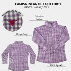 Camisa Infantil Manga Longa Laço Forte Xadrez Lilás /Branco C/ Logo Rosa Ref:2025