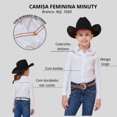 Camisa Infantil Minuty Feminina Branca Manga Longa Com Pala Bordada Com Brilho Ref:1660