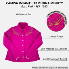 Camisa Infantil Minuty Feminina Pink Manga Longa Com Pala Bordada Com Brilho Ref:1660