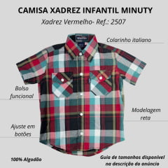 Camisa Infantil Minuty Unix Manga Curta Xadrez Vermelho/Verde E Preto Ref:2507