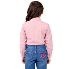 Camisa Infantil Miss Country Little Lucky Rosa Pink Manga Longa Com Bordado E Brilho Na Lapela Ref:002091