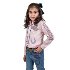 Camisa Infantil Miss Country Rosa Bebê Manga Longa Cowgirl com Brilho Em Formato De Chapéu E Trevo Ref:2047