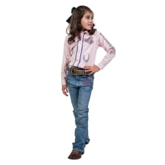 Camisa Infantil Miss Country Rosa Bebê Manga Longa Cowgirl com Brilho Em Formato De Chapéu E Trevo Ref:2047