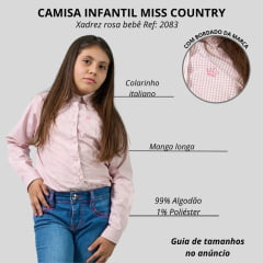 Camisa Infantil Miss Country Sweet Xadrez Manga Longa Rosa Bebê Ref:002083