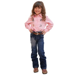 Camisa Infantil Olivia Country City Rosa Manga Longa Com Bordado De Várias Botas Ref: CIO2060R