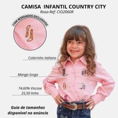 Camisa Infantil Olivia Country City Rosa Manga Longa Com Bordado De Várias Botas Ref: CIO2060R