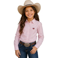 Camisa Infantil Os Vaqueiros Feminina Kids/Teen Oxfordine Manga Longa Rosa REF:V26-25002