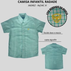 Camisa Infantil Radade Manga Curta Xadrez Verde Água Ref: MC XI