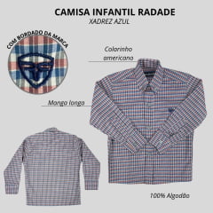 Camisa Infantil Radade Xadrez Azul/Rosa/Cinza Com Logo Azul