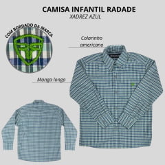 Camisa Infantil Radade Xadrez Azul/Verde Com Logo Verde Limão