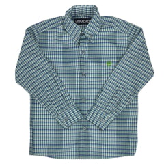 Camisa Infantil Radade Xadrez Azul/Verde Com Logo Verde Limão