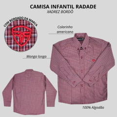 Camisa Infantil Radade Xadrez Bordô Com Logo Vermelho