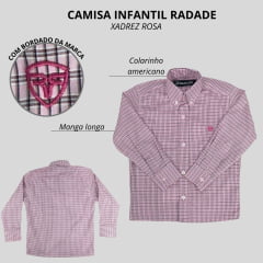 Camisa Infantil Radade Xadrez Rosa Com Logo Pink