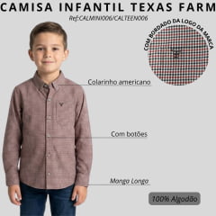 Camisa Infantil Texas Farm Manga Longa Xadrez Vermelho Marrom Logo Marrom Ref:CALMINI006/CALTEEN006