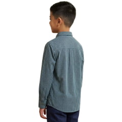 Camisa Infantil Texas Farm Manga Longa Xadrez Azul Vermelho Bordado Branco Ref:CALMINI002/CALTEEN002