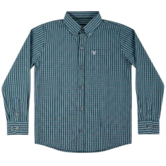 Camisa Infantil Texas Farm Manga Longa Xadrez Azul Vermelho Bordado Branco Ref:CALMINI002/CALTEEN002