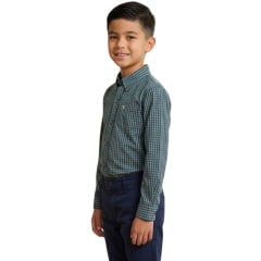Camisa Infantil Texas Farm Manga Longa Xadrez Azul Vermelho Bordado Branco Ref:CALMINI002/CALTEEN002