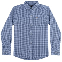 Camisa Infantil Texas Farm Manga Longa Xadrez Azul Royal Branco Logo Dourado Ref:CALMINI010/CALTEEN010