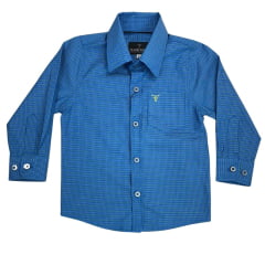 Camisa Infantil Texas Farm Manga Longa Xadrez Azul Royal/Verde Com Logo Amarelo Neon Ref.CAL124