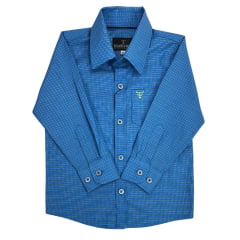 Camisa Infantil Texas Farm Manga Longa Xadrez Azul Royal/Verde Com Logo Amarelo Neon Ref.CAL124