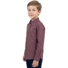 Camisa Infantil Texas Farm Manga Longa Xadrez Bordô Logo Branco Ref:CALMINI015/CALTEEN015