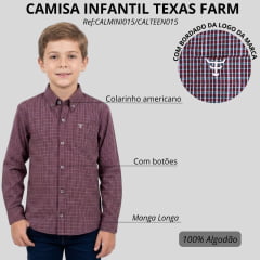 Camisa Infantil Texas Farm Manga Longa Xadrez Bordô Logo Branco Ref:CALMINI015/CALTEEN015