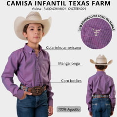 Camisa Infantil Texas Farm Manga Longa Xadrez Roxo Ref:CACMINI004-CACTEEN004