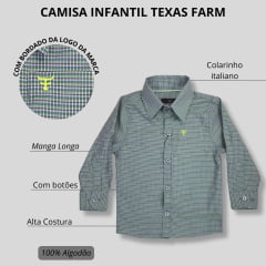 Camisa Infantil Texas Farm Manga Longa Xadrez Verde/Roxo Com Logo Amarelo Neon Ref.CAL129