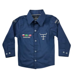 Camisa Infantil Texas Farm Marinho De Competição Manga Longa Com Bordados Em Bege - CPMINI001/CPTEEN001