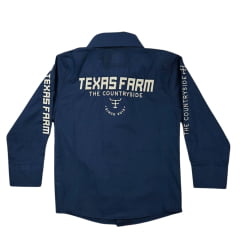 Camisa Infantil Texas Farm Marinho De Competição Manga Longa Com Bordados Em Bege - CPMINI001/CPTEEN001