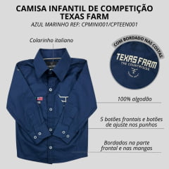 Camisa Infantil Texas Farm Marinho De Competição Manga Longa Com Bordados Em Bege - CPMINI001/CPTEEN001