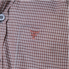 Camisa Infantil Texas Farm Mini Teen Manga Curta Xadrez Marrom E Branco Bordado Ref:CACMINI013 - CACTEEN013