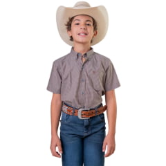 Camisa Infantil Texas Farm Mini Teen Manga Curta Xadrez Marrom E Branco Bordado Ref:CACMINI013 - CACTEEN013