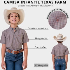 Camisa Infantil Texas Farm Mini Teen Manga Curta Xadrez Marrom E Branco Bordado Ref:CACMINI013 - CACTEEN013