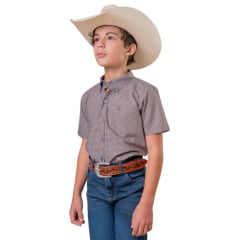 Camisa Infantil Texas Farm Mini Teen Manga Curta Xadrez Marrom E Branco Bordado Ref:CACMINI013 - CACTEEN013