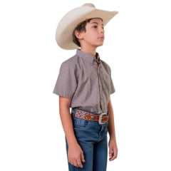 Camisa Infantil Texas Farm Mini Teen Manga Curta Xadrez Marrom E Branco Bordado Ref:CACMINI013 - CACTEEN013