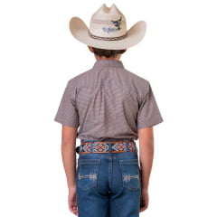 Camisa Infantil Texas Farm Mini Teen Manga Curta Xadrez Marrom E Branco Bordado Ref:CACMINI013 - CACTEEN013