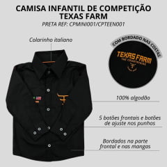 Camisa Infantil Texas Farm Preta De Competição Manga Longa Com Bordados Em Laranja - CPMINI001/CPTEEN001