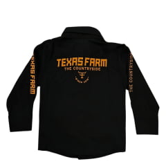 Camisa Infantil Texas Farm Preta De Competição Manga Longa Com Bordados Em Laranja - CPMINI001/CPTEEN001