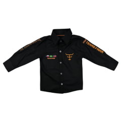 Camisa Infantil Texas Farm Preta De Competição Manga Longa Com Bordados Em Laranja - CPMINI001/CPTEEN001