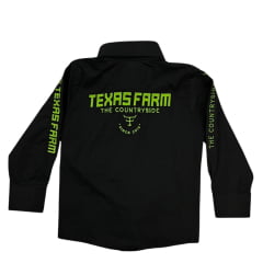 Camisa Infantil Texas Farm Preta De Competição Manga Longa Com Bordados Em Verde Limão - CPMINI001/CPTEEN001