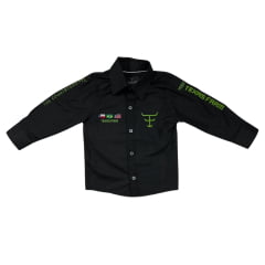 Camisa Infantil Texas Farm Preta De Competição Manga Longa Com Bordados Em Verde Limão - CPMINI001/CPTEEN001