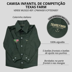 Camisa Infantil Texas Farm Verde Musgo De Competição M. Longa Com Bordados Em Caqui - CPMINI001/CPTEEN001