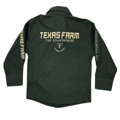 Camisa Infantil Texas Farm Verde Musgo De Competição M. Longa Com Bordados Em Caqui - CPMINI001/CPTEEN001