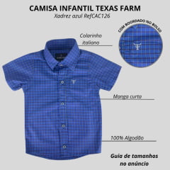 Camisa Infantil Texas Farm Xadrez Azul Escuro Manga Curta Com Logo Ref:CAC126