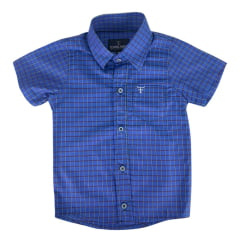 Camisa Infantil Texas Farm Xadrez Azul Escuro Manga Curta Com Logo Ref:CAC126