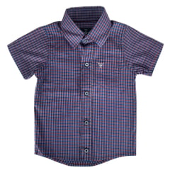 Camisa Infantil Texas Farm Xadrez Roxo Azul Manga Curta Com Logo Branco Ref:CAC145
