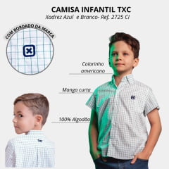 Camisa Infantil Txc Azul E Branco Custom Xadrez Manga Curta Ref:2725CI